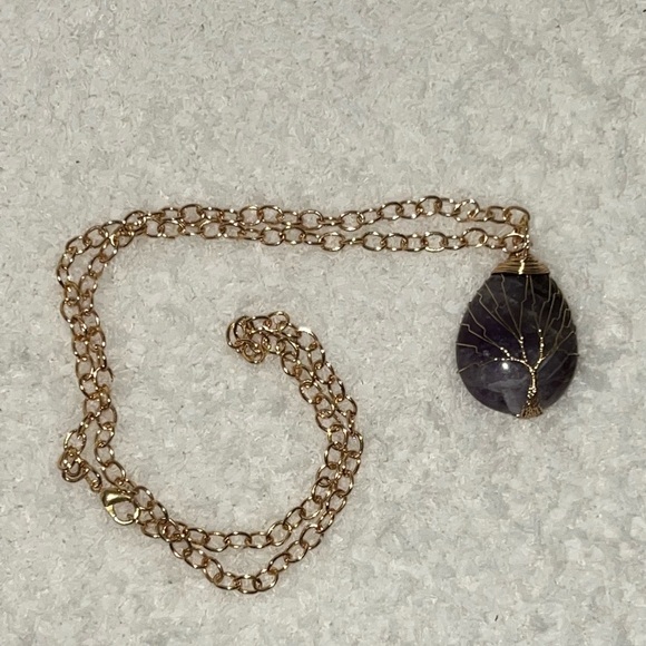 Amethyst Tree of Life Drop Pendant with 24” Chain - Picture 2 of 7